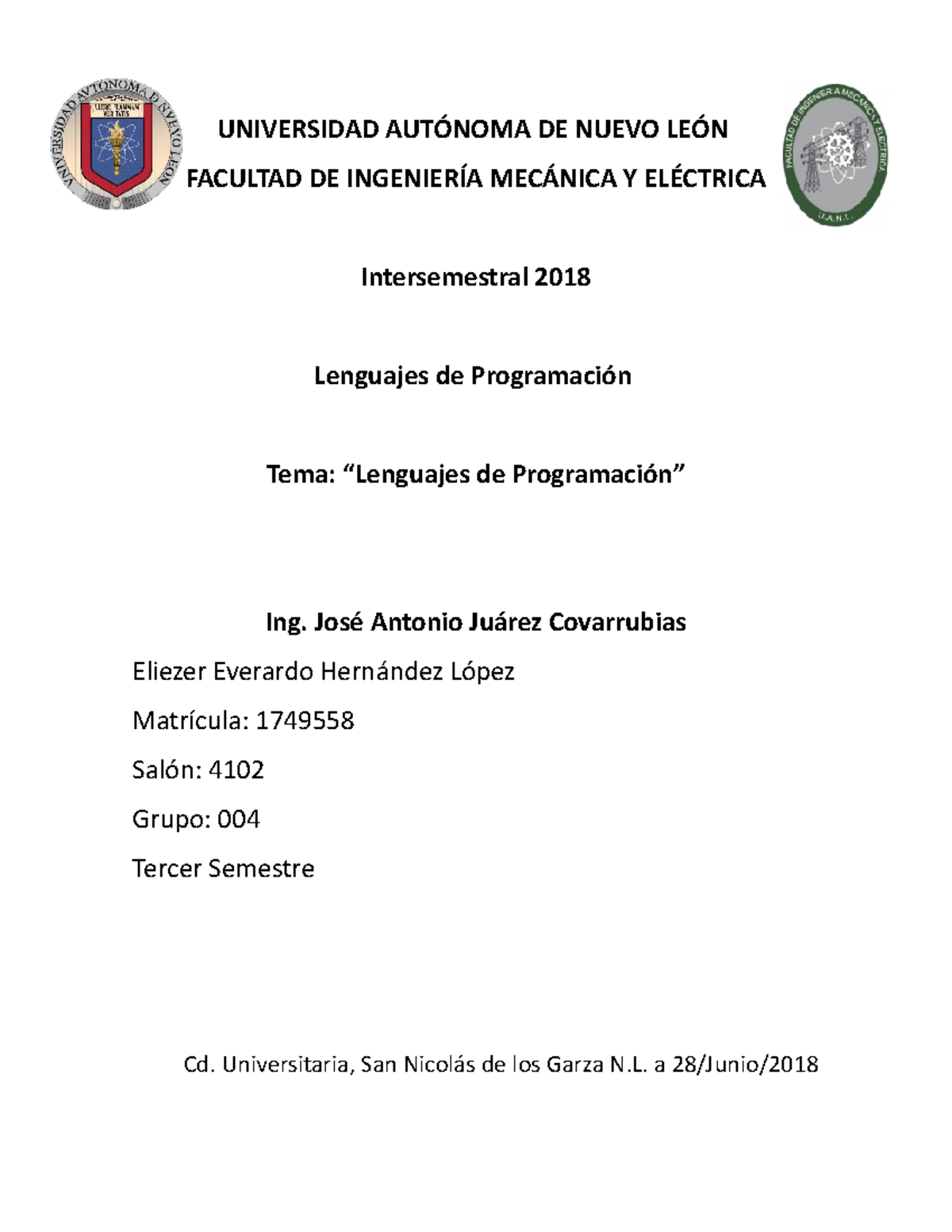 Tarea 1 Lenguajes de Programacón - UNIVERSIDAD AUTÓNOMA DE NUEVO LEÓN ...