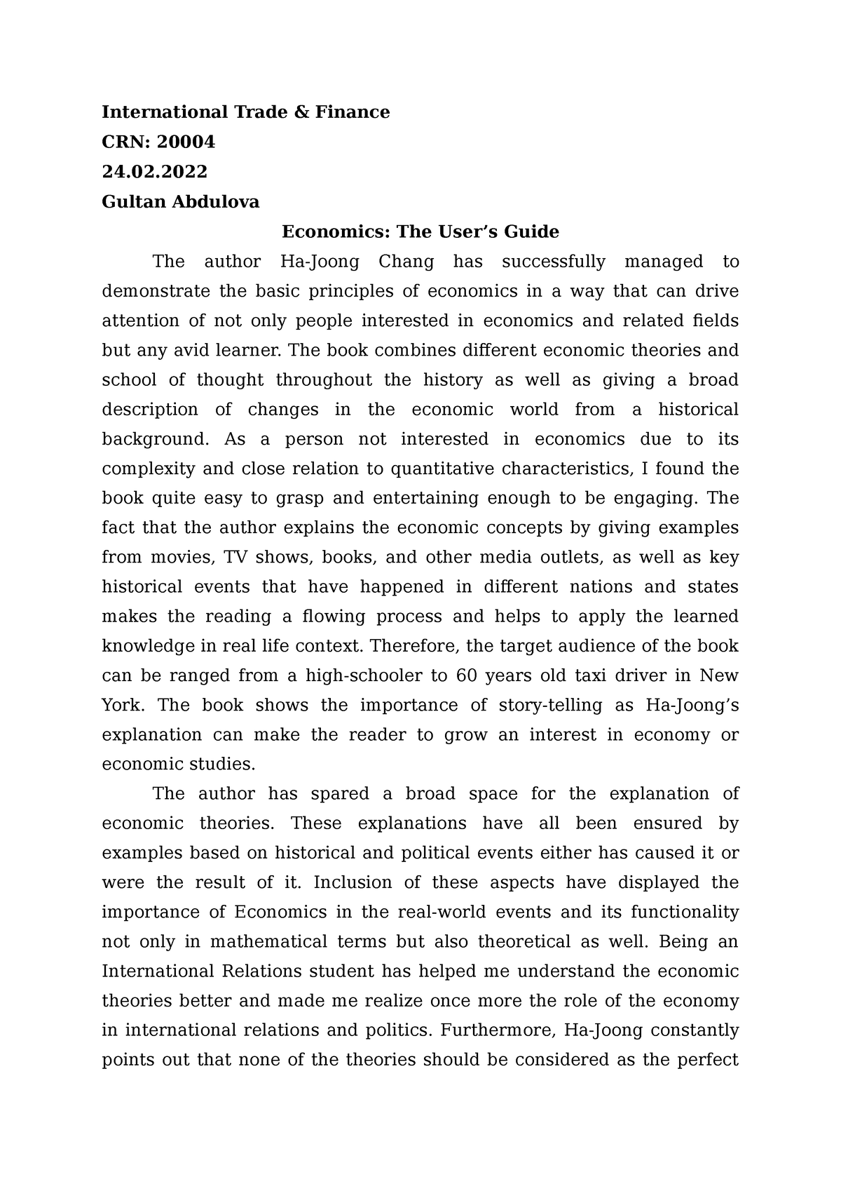 economics extended essay reflections