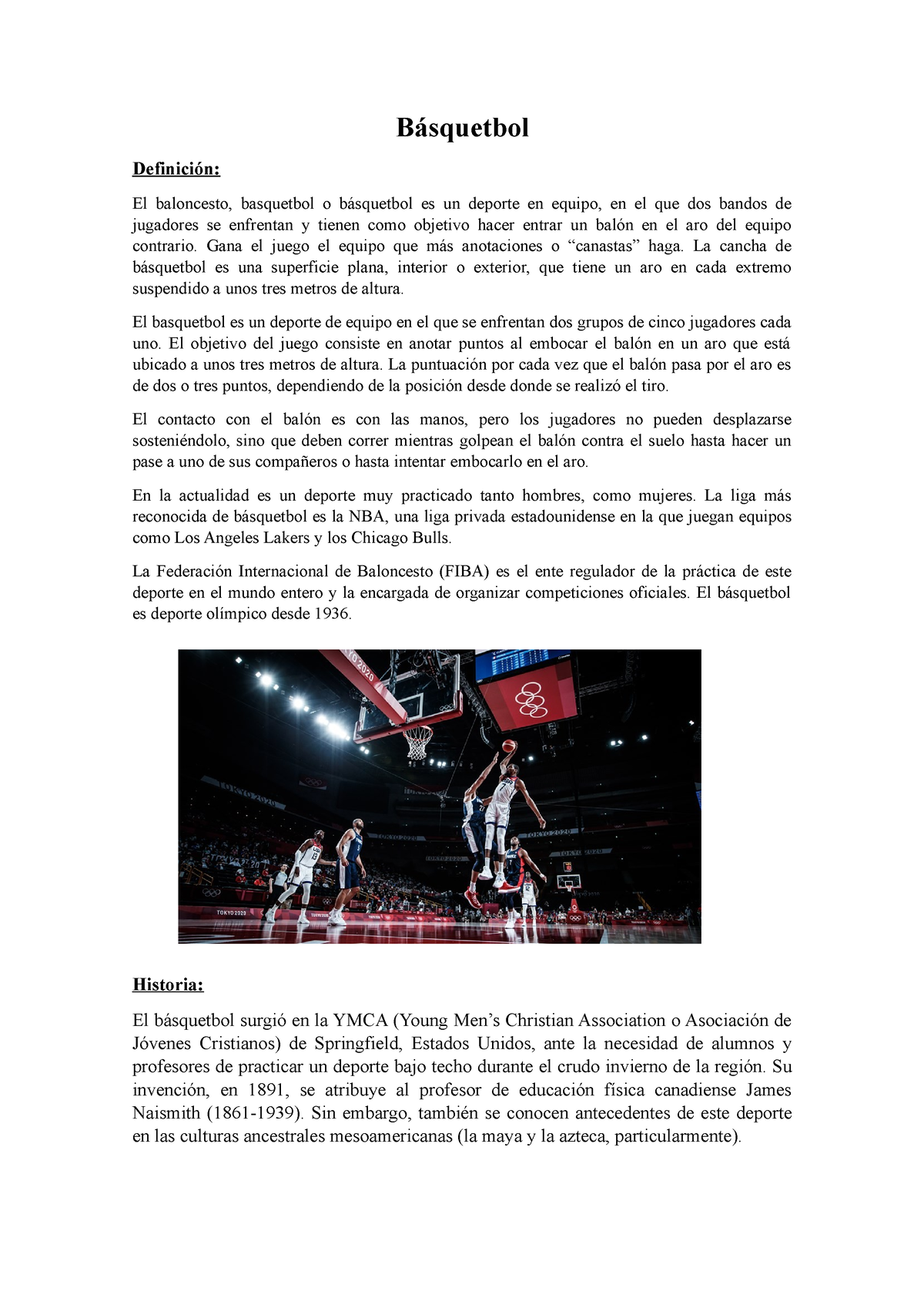 Básquetbol - Trabajo de Investigación - Básquetbol Definición: El baloncesto,  basquetbol o - Studocu