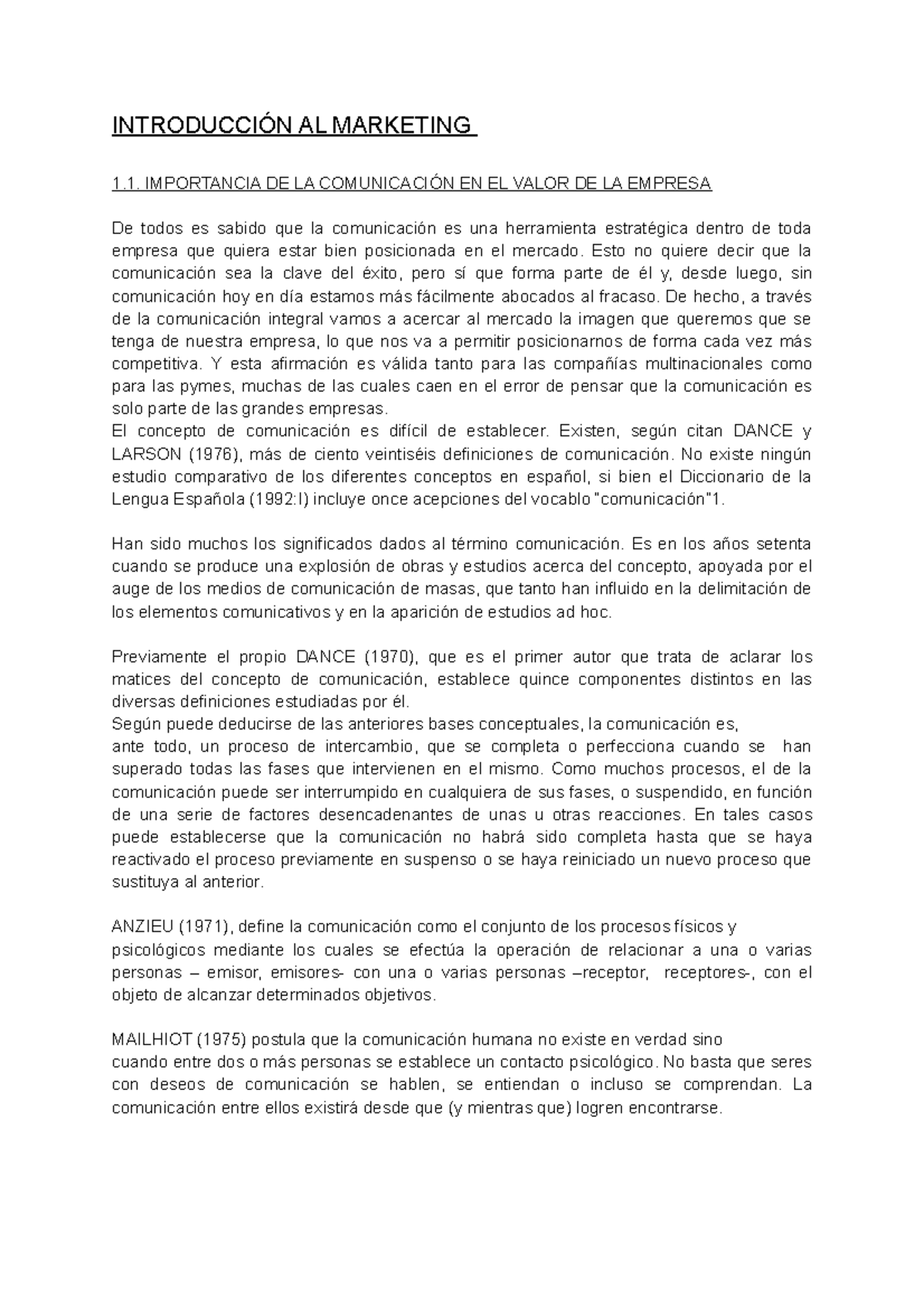 Tema 1 - apuntes tema 1 - INTRODUCCIÓN AL MARKETING 1. IMPORTANCIA DE ...