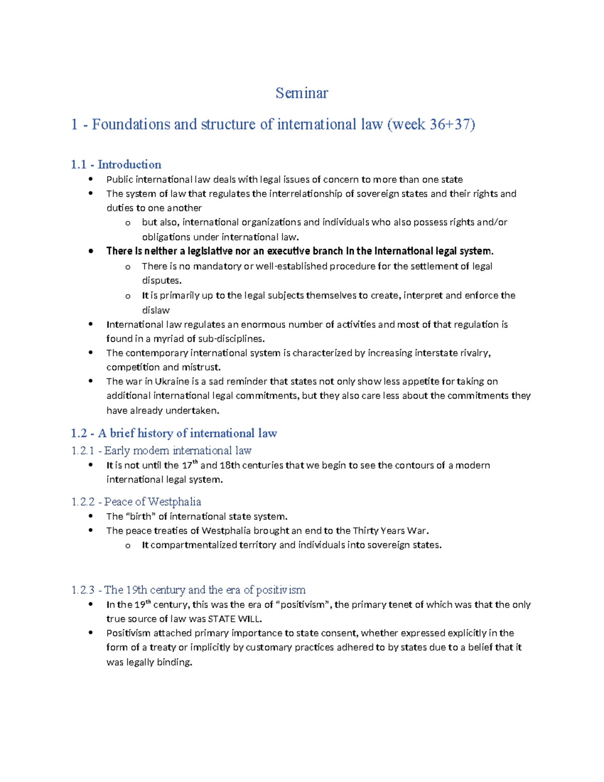 International Law - Seminar 1 - Foundations and structure of ...
