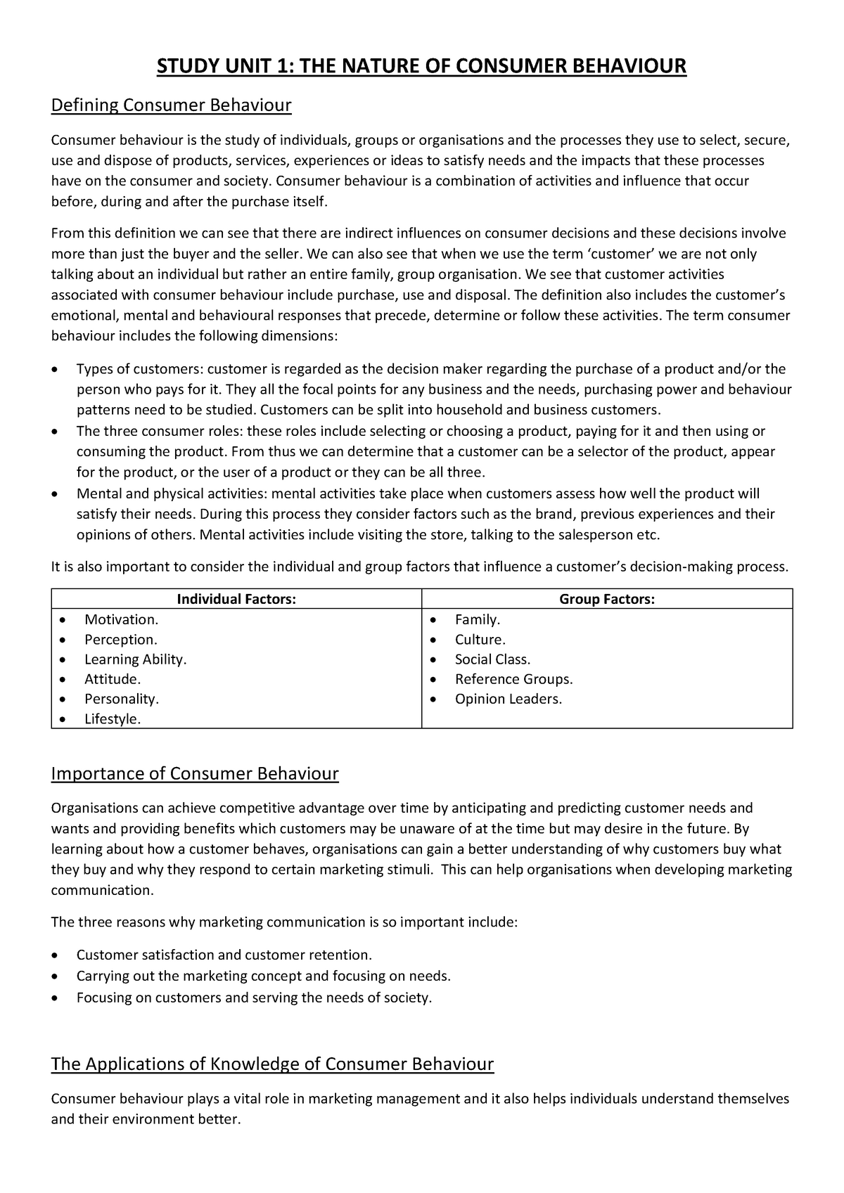 consumer-behaviour-study-notes-mnm2605-study-unit-1-the-nature-of