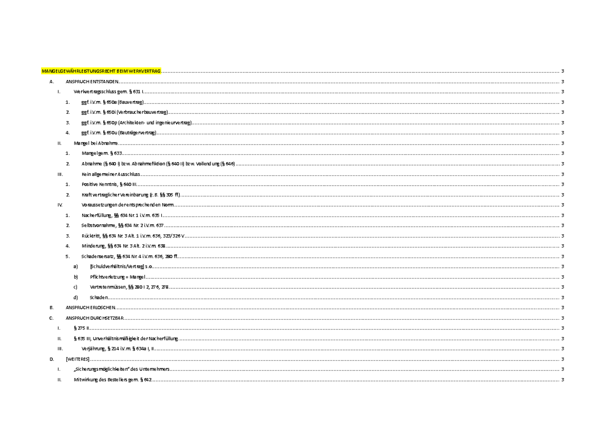 § 631 Ff., Werkvertrag - Schema Bei Prof. Petersen Und Aufarbeitung Im ...