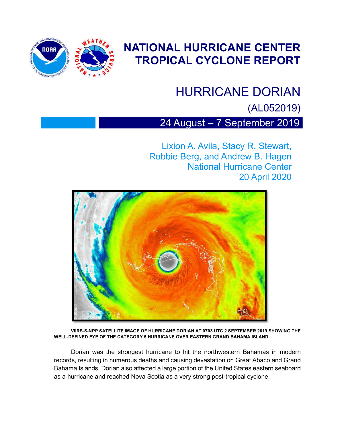 AL052019 Dorian compressed - NATIONAL HURRICANE CENTER TROPICAL CYCLONE ...