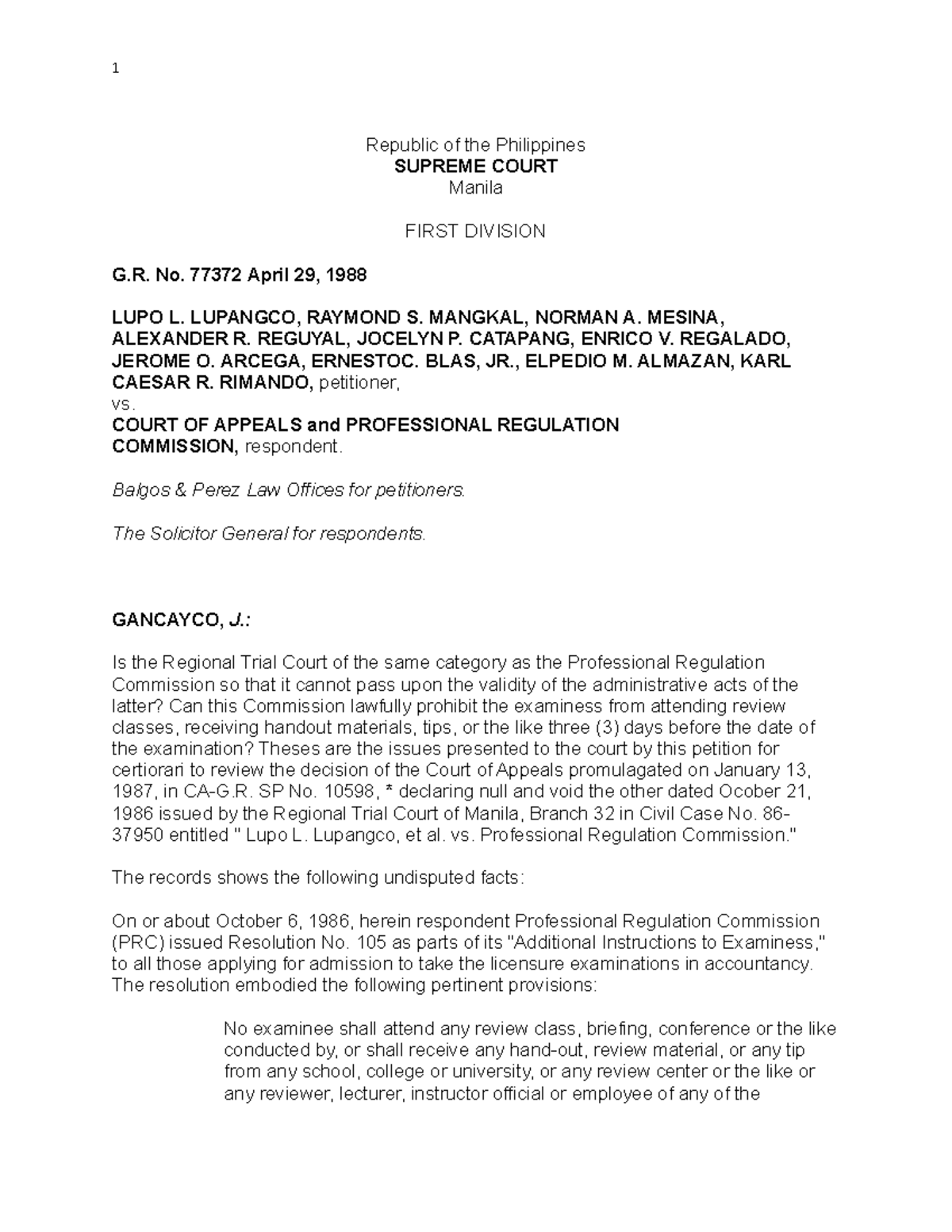 Lupangco V Ca - Case Digest - Republic Of The Philippines SUPREME COURT ...