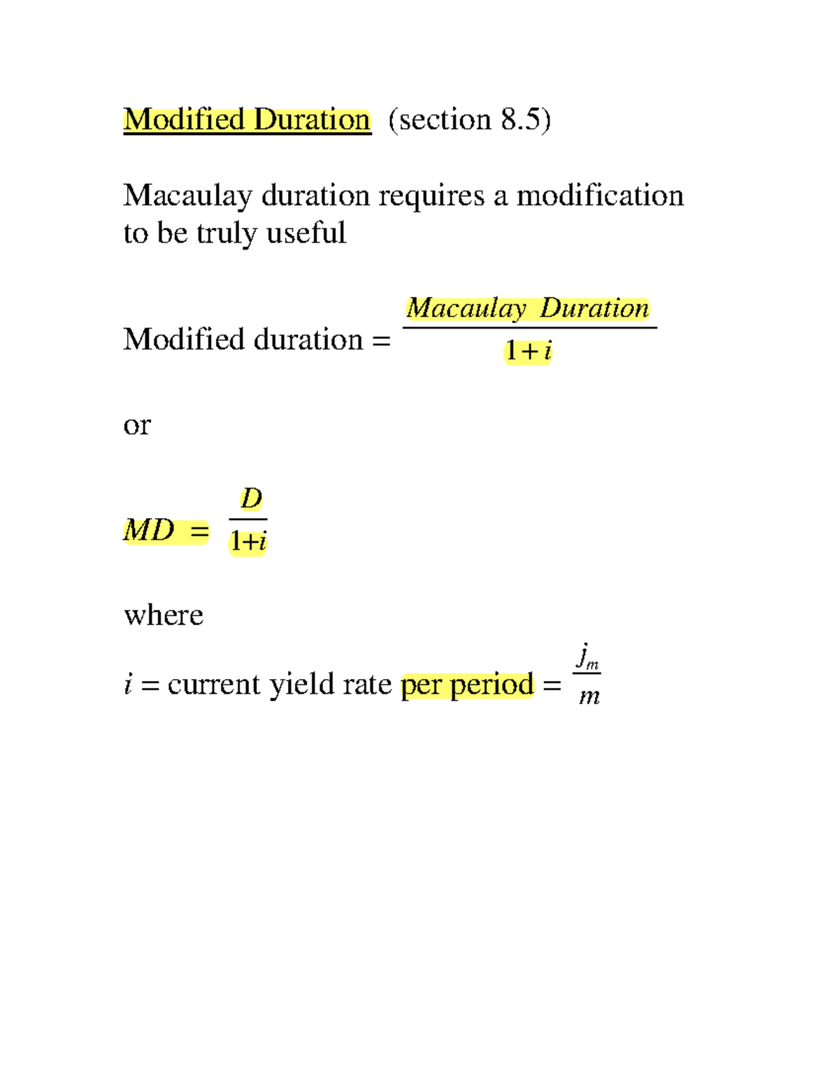 Study+Note+section+8 Modified Duration (section 8) Macaulay duration