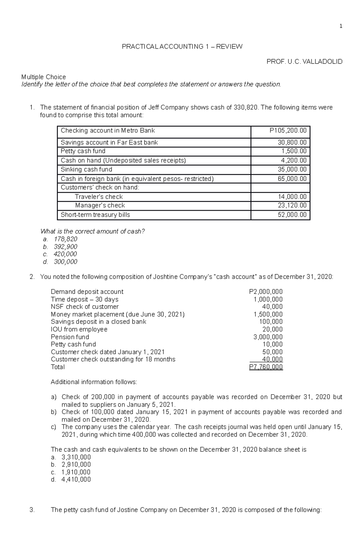 Practical Accounting 1 Review - PRACTICAL ACCOUNTING 1 – REVIEW PROF. U ...