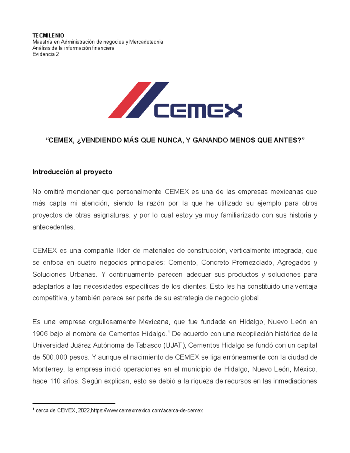 Copia de Evidencia 2 Análisis de la información financiera de Cemex ...