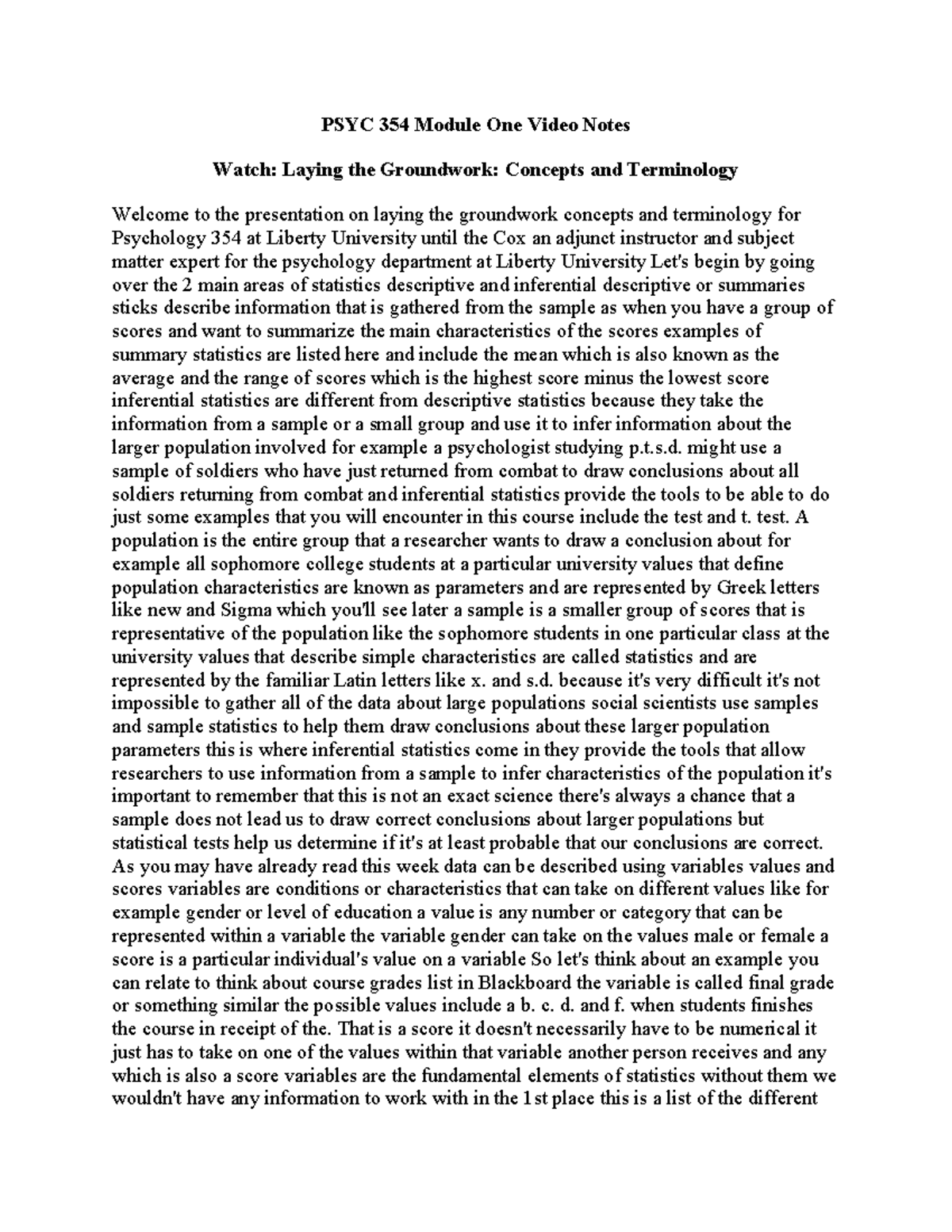 PSYC 354 Module One Video Notes - PSYC 354 Module One Video Notes Watch ...