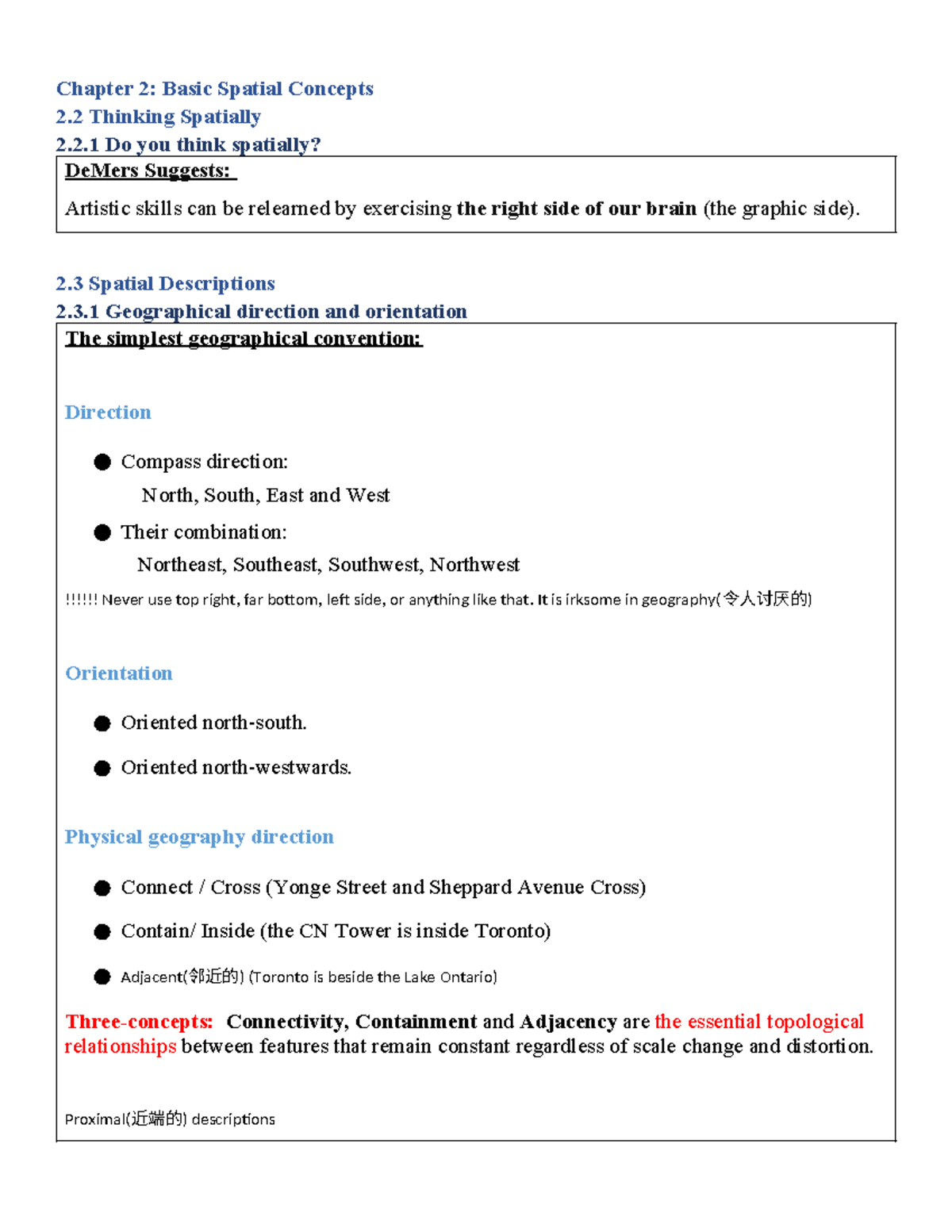 GGR252 Notes - Chapter 2: Basic Spatial Concepts 2 Thinking Spatially 2 ...