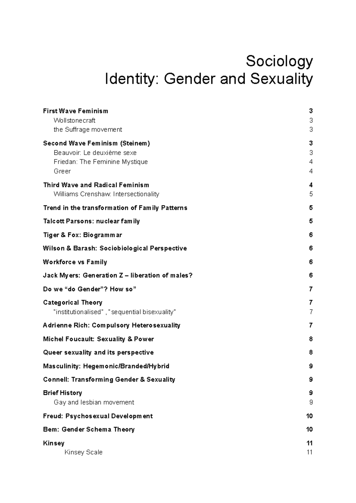Sociology Notes - Sociology Identity: Gender and Sexuality First Wave ...