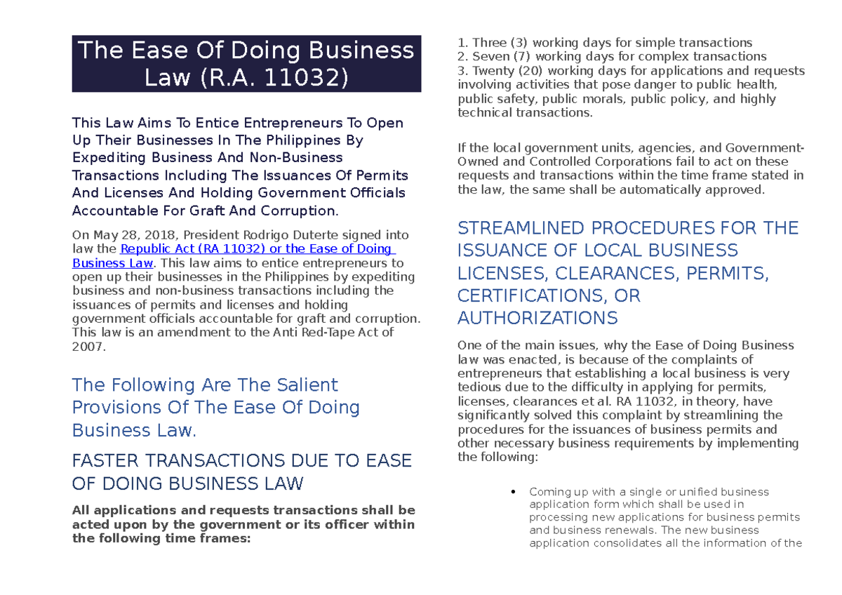 The Ease Of Doing Business (RA 11032) - The Ease Of Doing Business Law ...