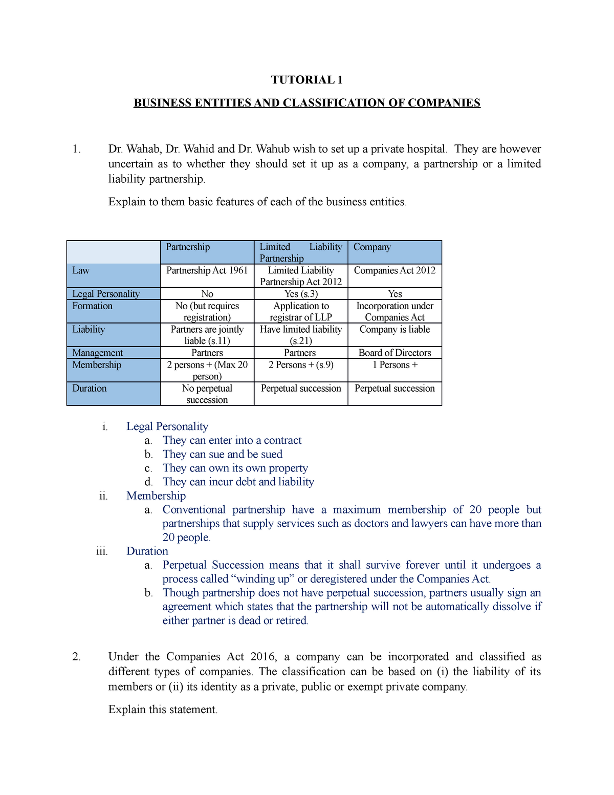 Tutorial 1 Company Good Luck Criminal Law Studocu