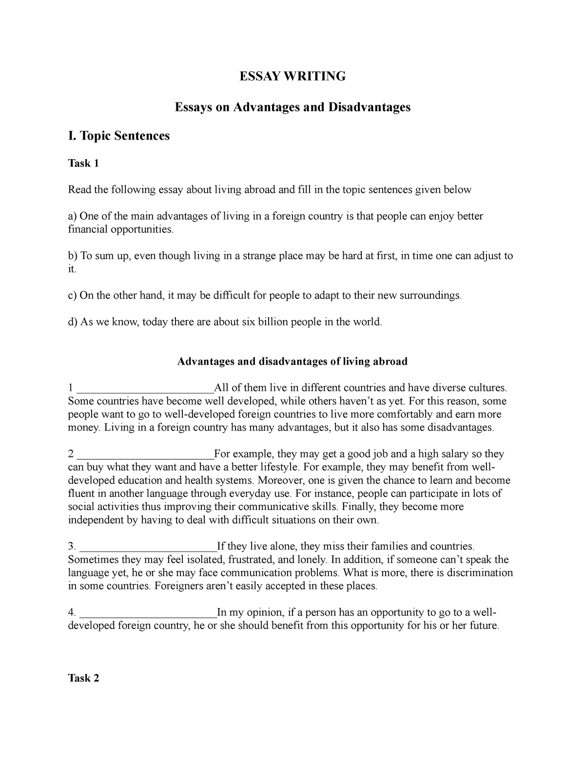 advantages and disadvantages essay b2