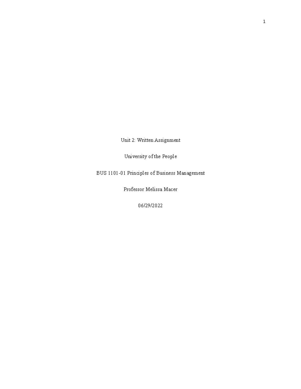 Written Assignment - Unit 2: Written Assignment University Of The ...