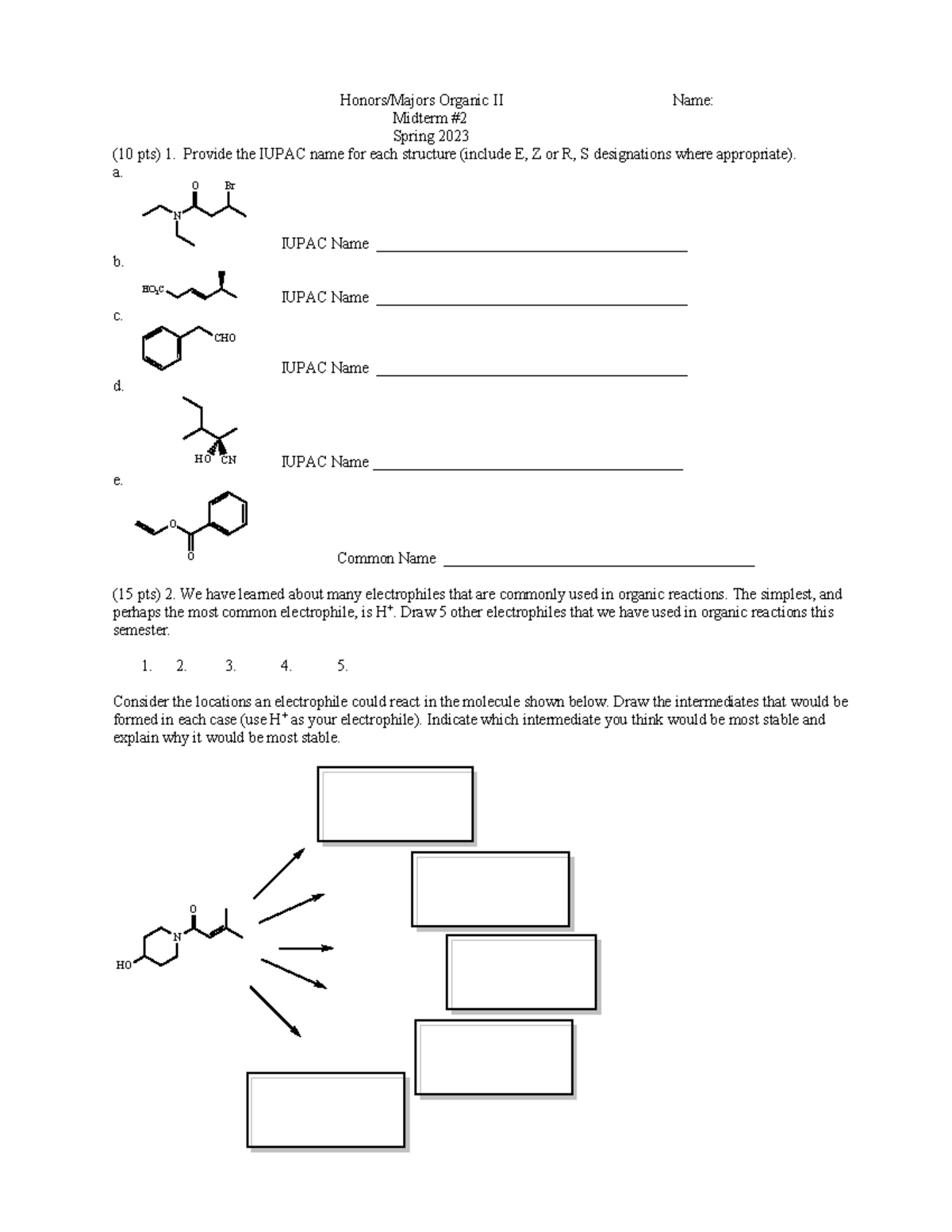 2922Sp23+exam+2 - practice exam 2 organic chemistry 2 - Honors/Majors ...