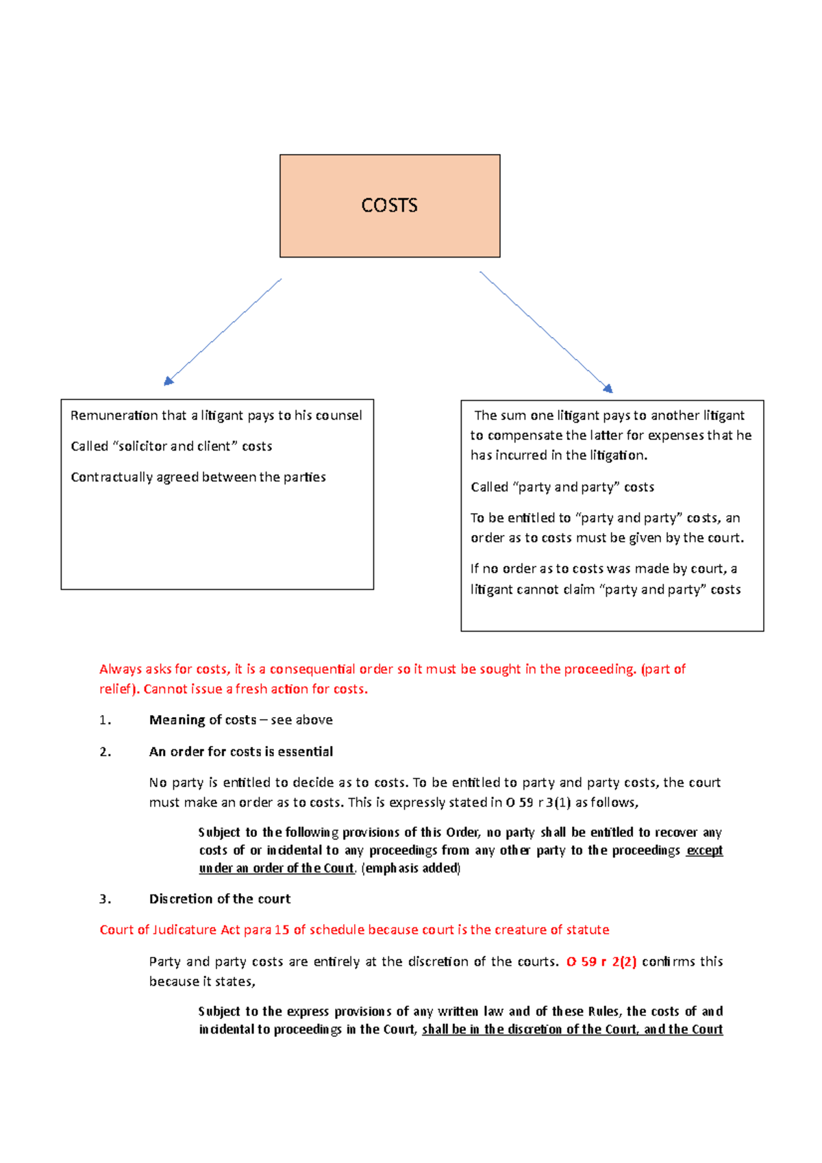 Costs civil procedure ii - Always asks for costs, it is a consequential ...