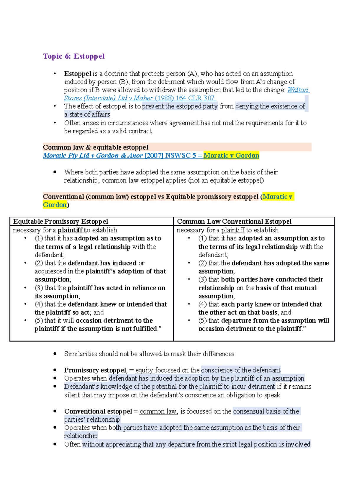 Topic 6Estoppel Summary - Topic 6: Estoppel Estoppel is a doctrine that ...