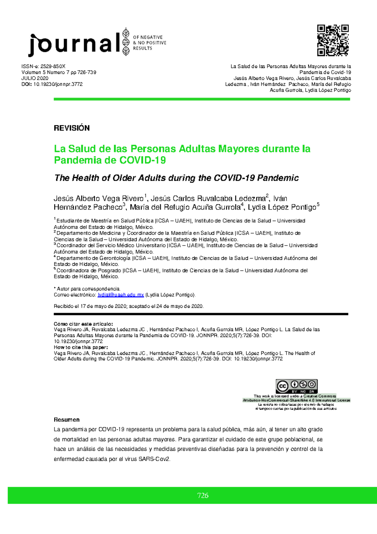 La Salud de las Personas Adultas Mayores durante la Pandemia de Covid ...