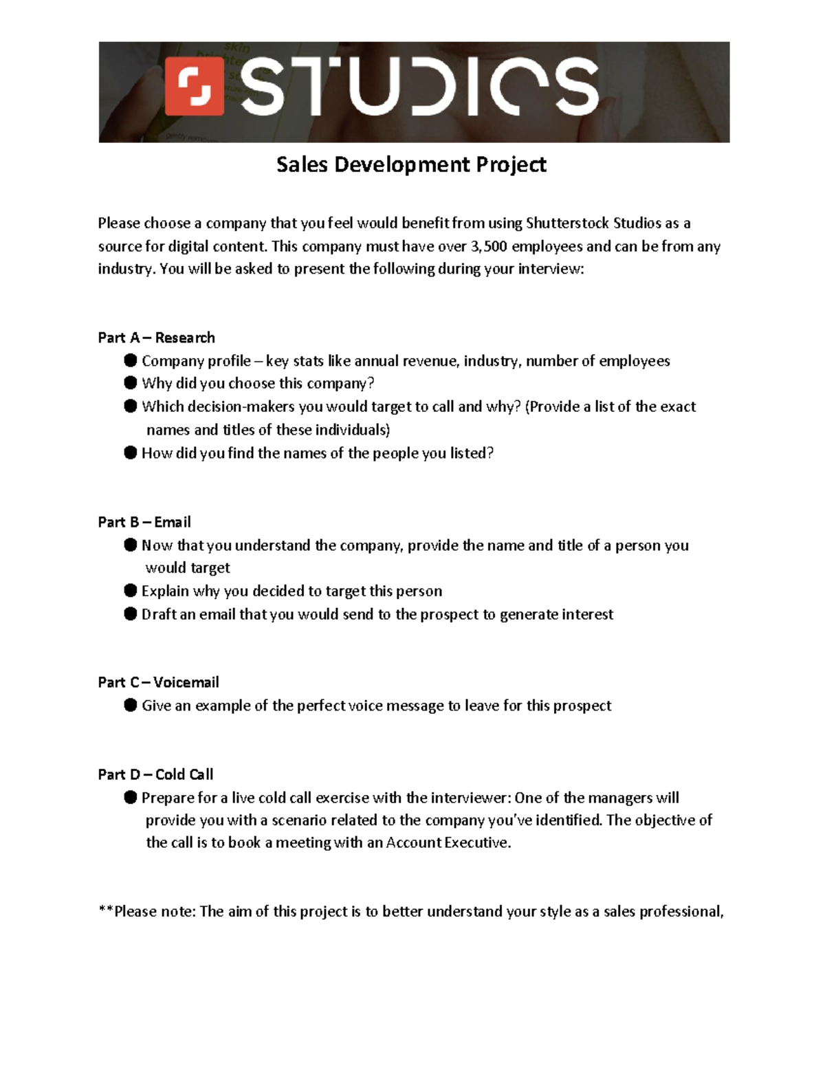 SDR Assignment - notes - Sales Development Project Please choose a ...