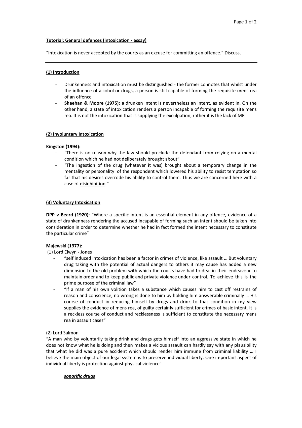 Tutorial- Intoxication essay - Page 1 of Tutorial: General defences ...