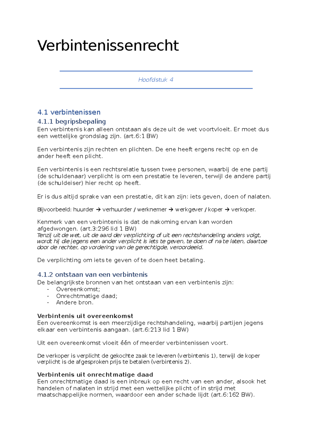 Verbintenissenrecht Samenvatting - Verbintenissenrecht Hoofdstuk 4 4 ...