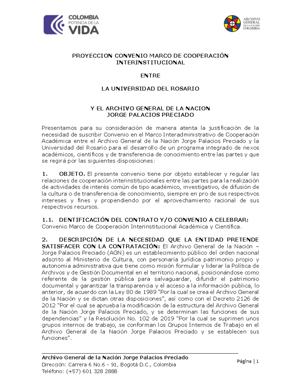 Proyeccion Convenio Marco De Cooperación Interinstitucional U Rosario