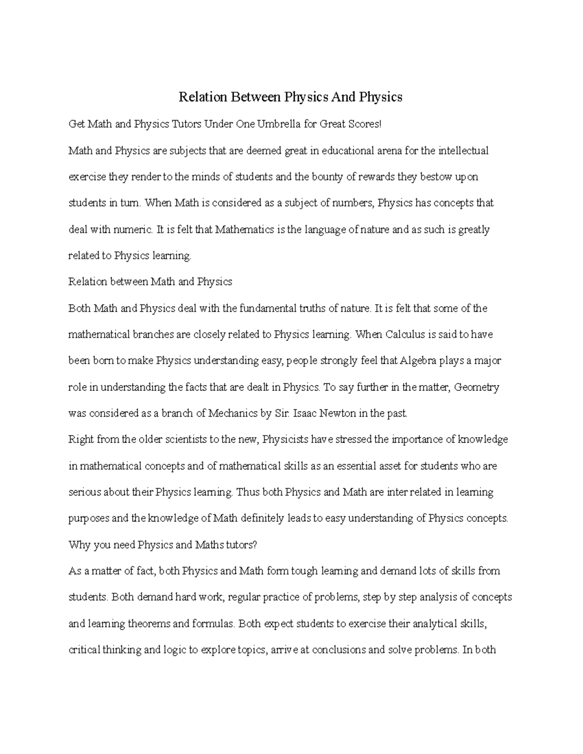 relation-between-physics-and-physics-when-math-is-considered-as-a