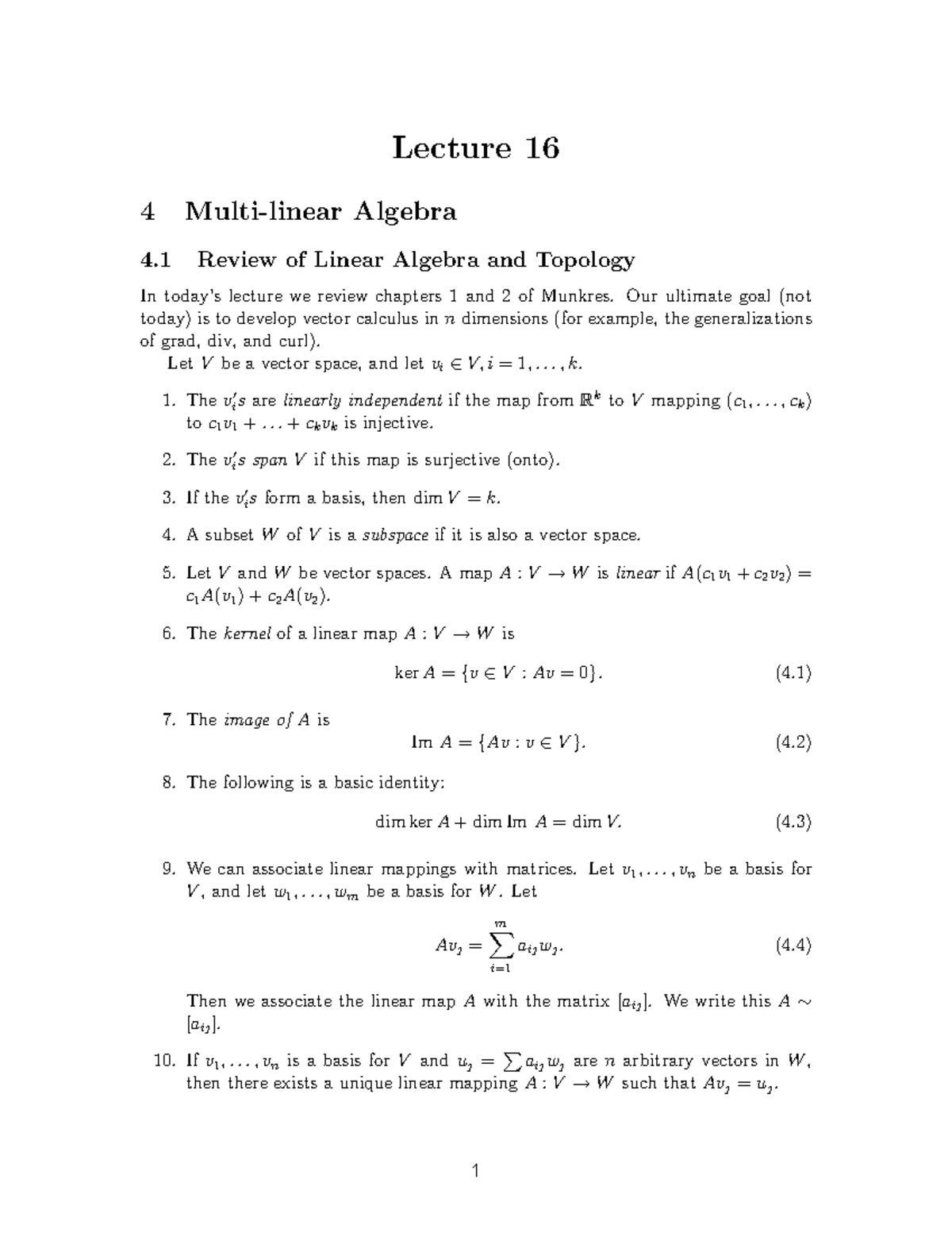 Mathematical Analysis-Lecture 16 - X P Lecture 16 4 Multi-linearAlgebra ...