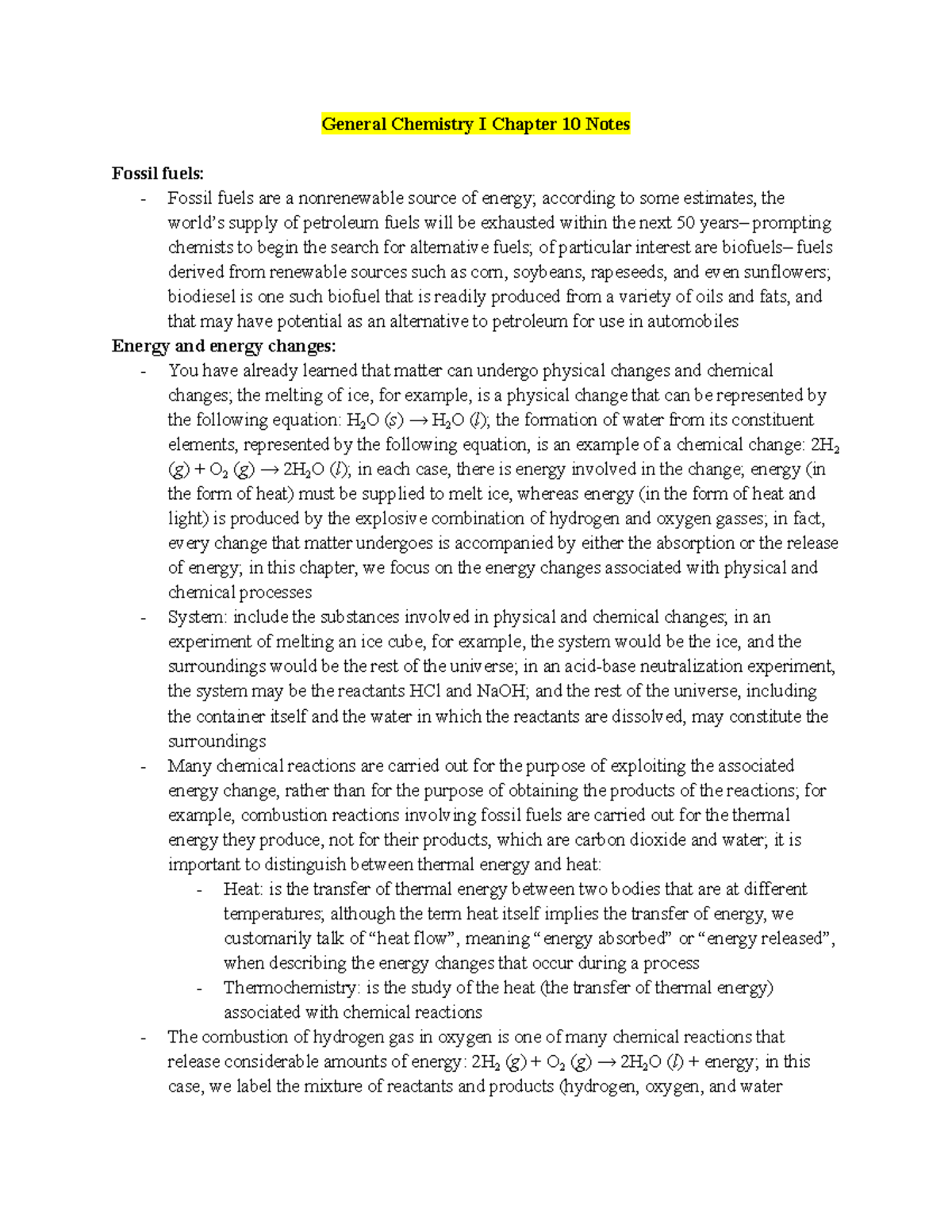 Chemistry notes 1 General Chemistry I Chapter 10 Notes Fossil fuels