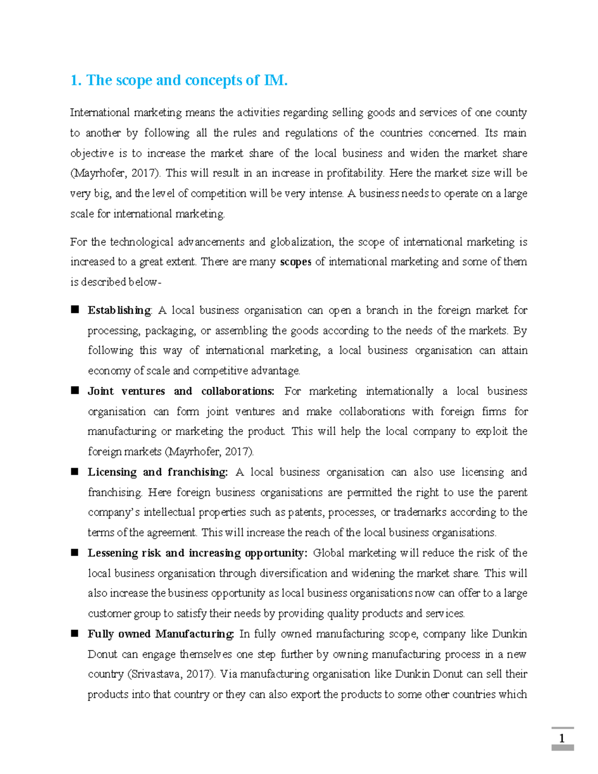 IM S1 Q1 Essay 1. The scope and concepts of IM. International