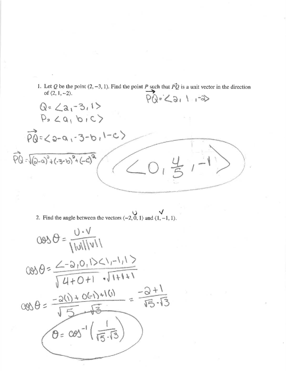 Calculus 3 Worksheet 1 - Unit Vector, Vector Direction, Derivative ...