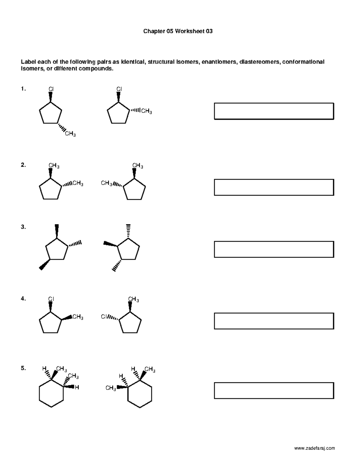 9 28 Types of Isomers - Chapter 05 Worksheet 03 Label each of the ...