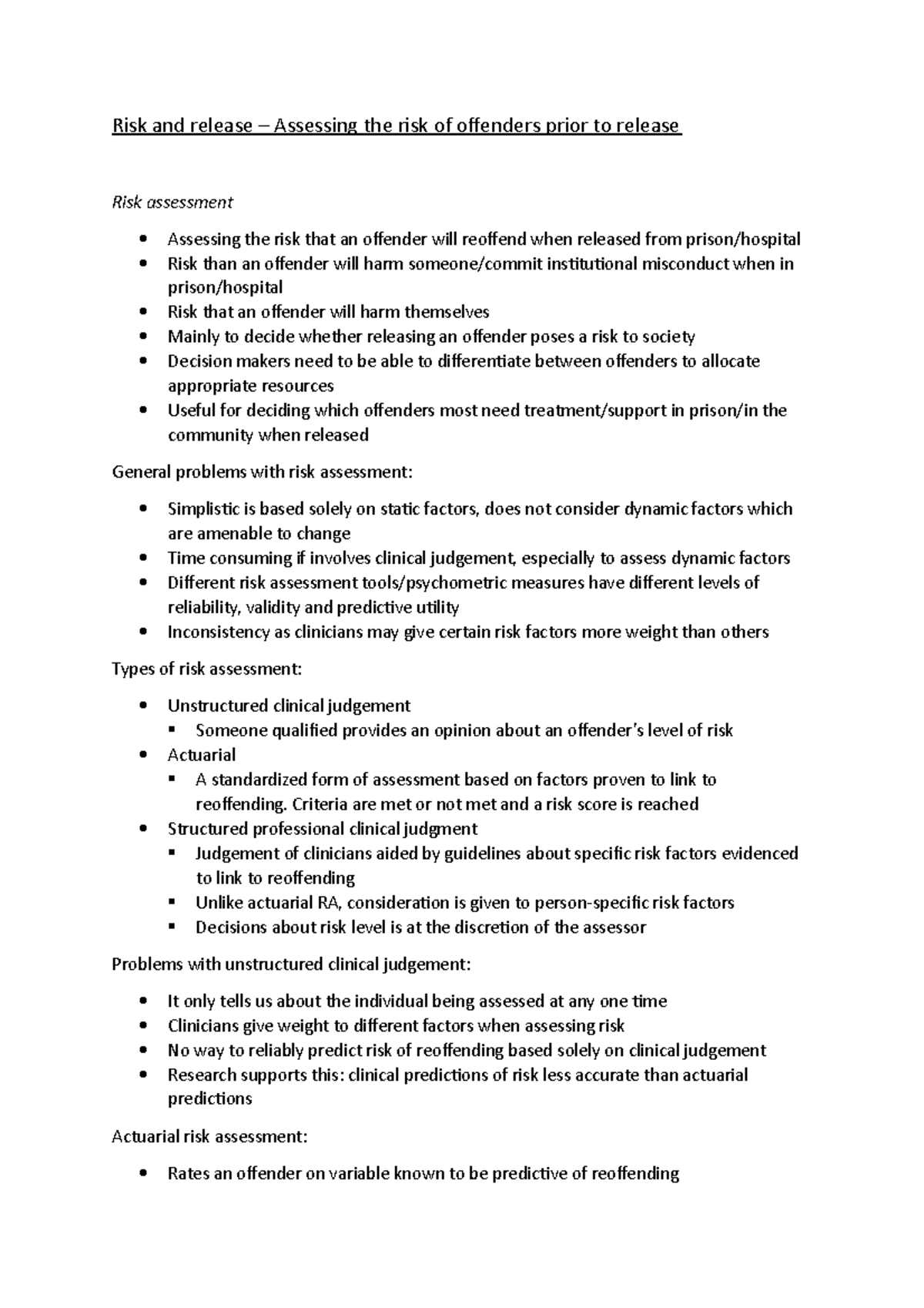 P. Risk and release, assessing the risk of offenders and recidivism ...