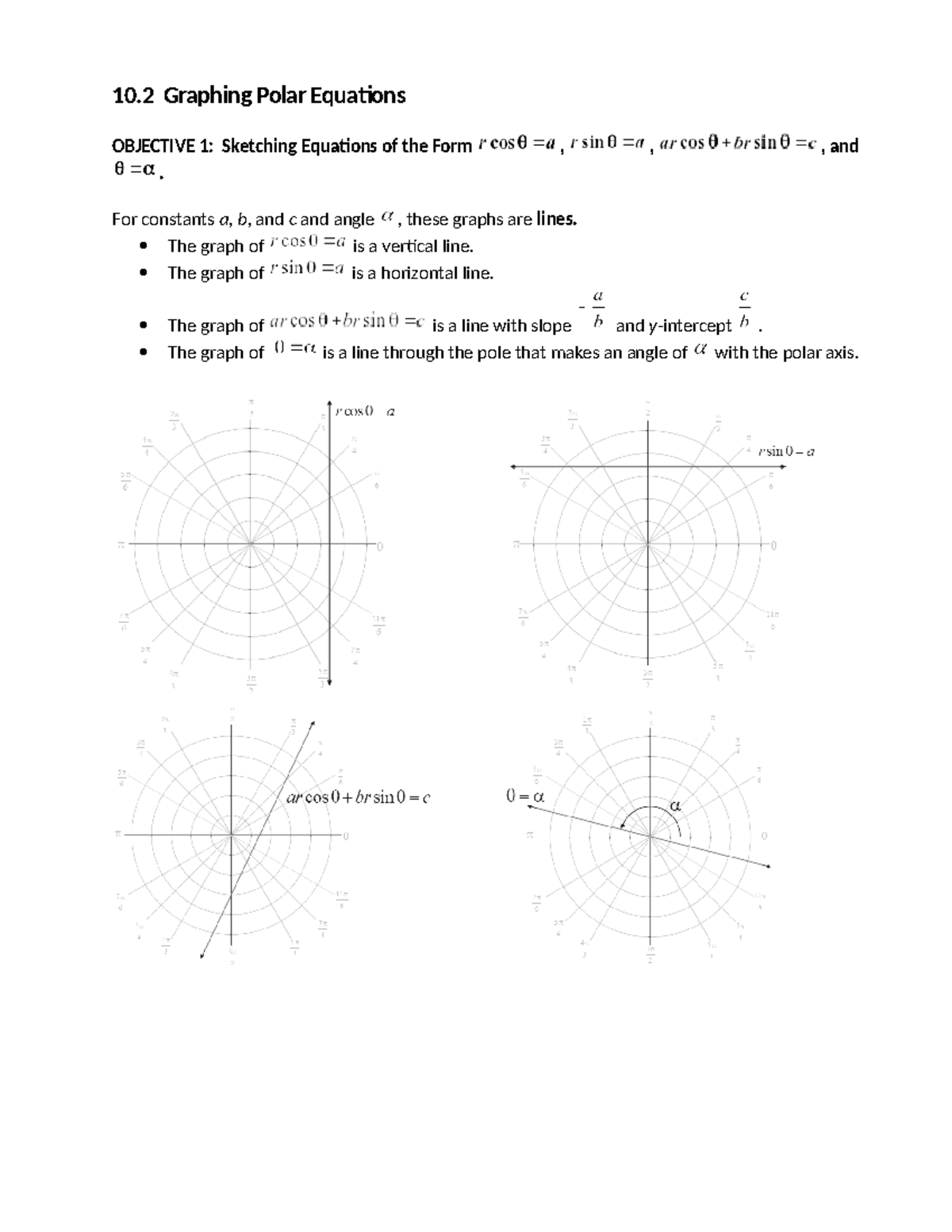 Section 10.2 Graphing Polar Equations - 10 Graphing Polar Equations ...