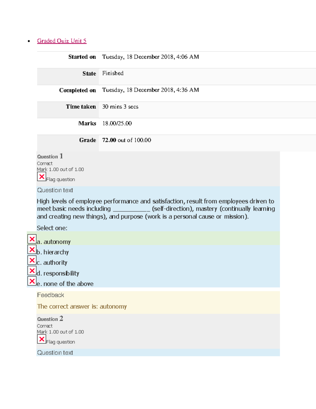 Graded quiz 5 Graded Quiz Unit 5 Started on Tuesday, 18 December 2018