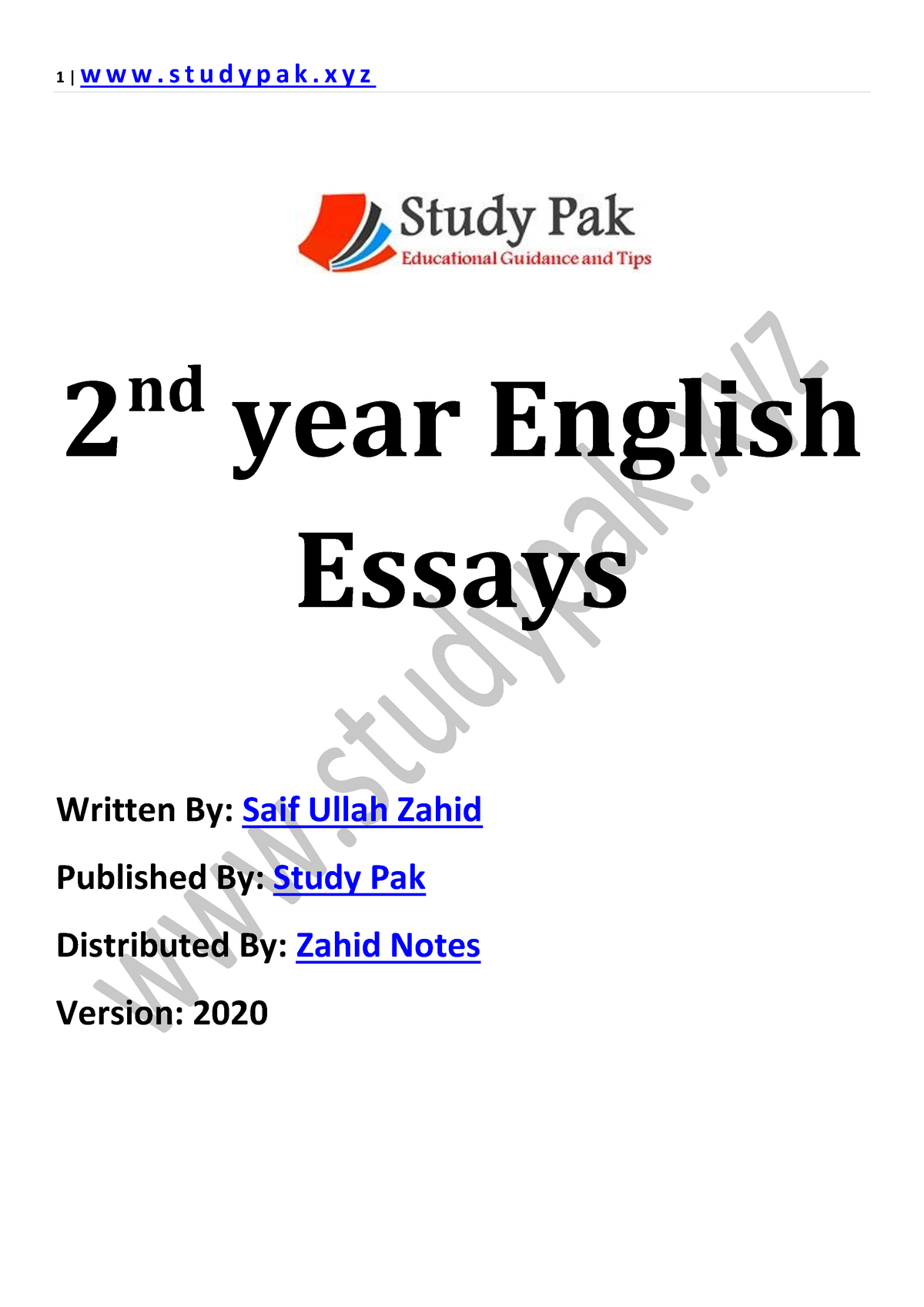 2nd year english essay notes pdf download