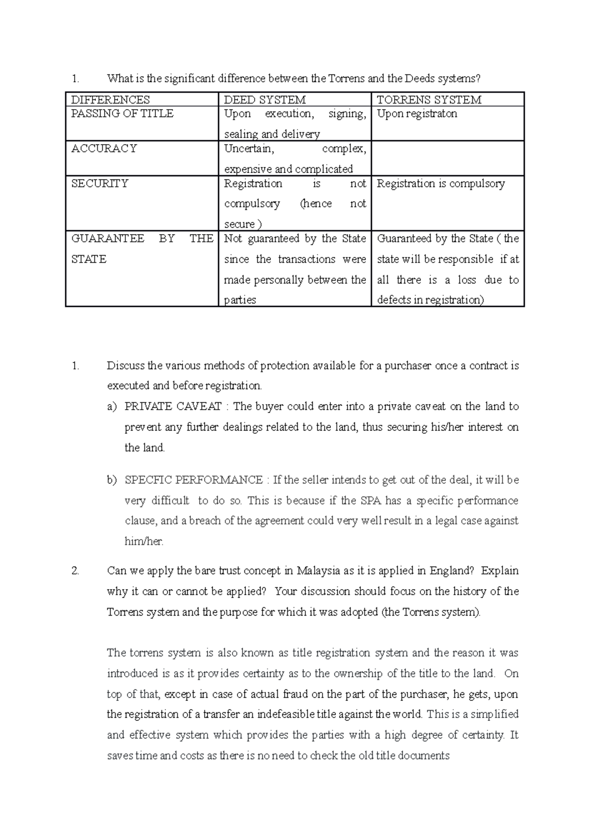 Land dealings tuto 1 What is the significant difference between the