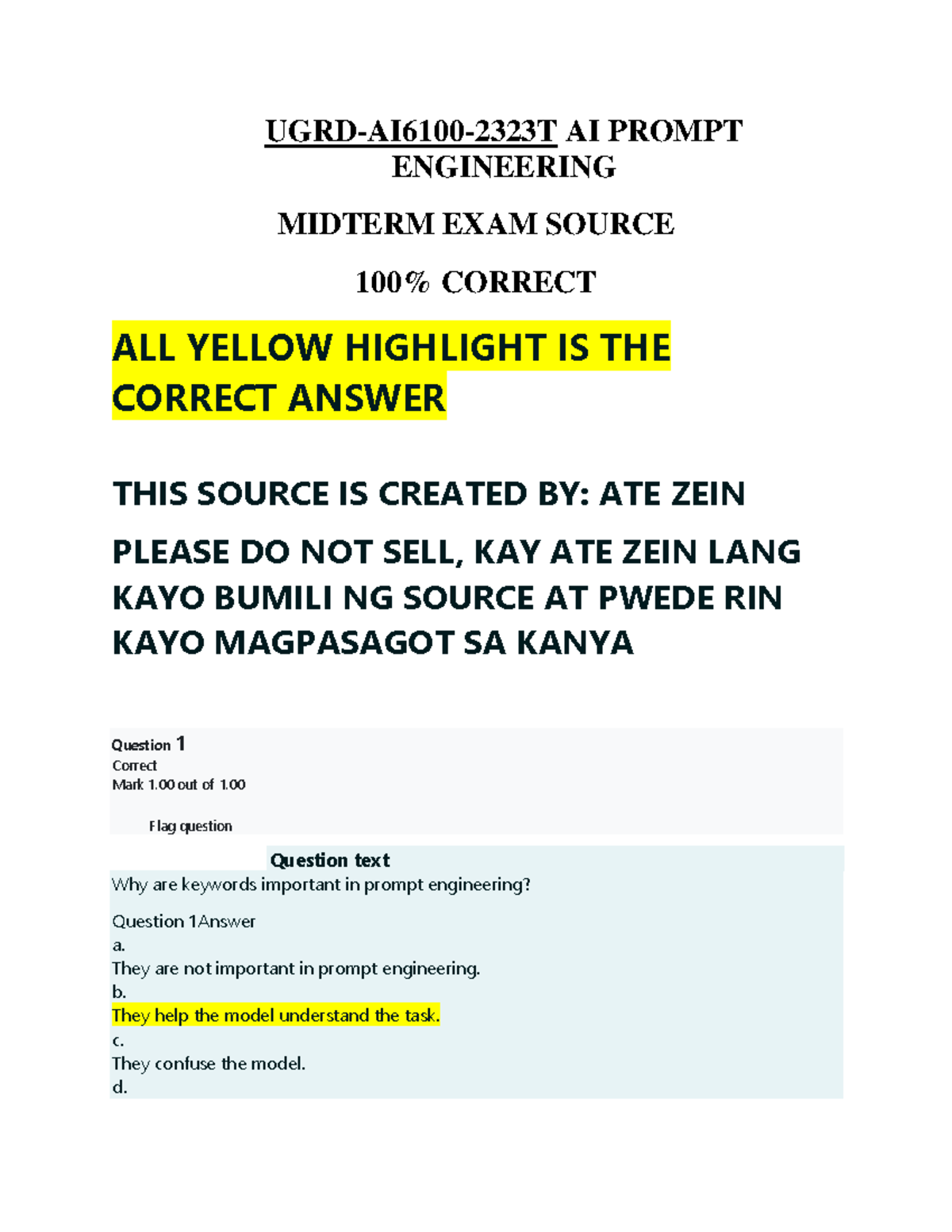 ALL Midterm EXAM AI Prompt Engineering Source BY ATE ZEIN - UGRD-AI6100 ...
