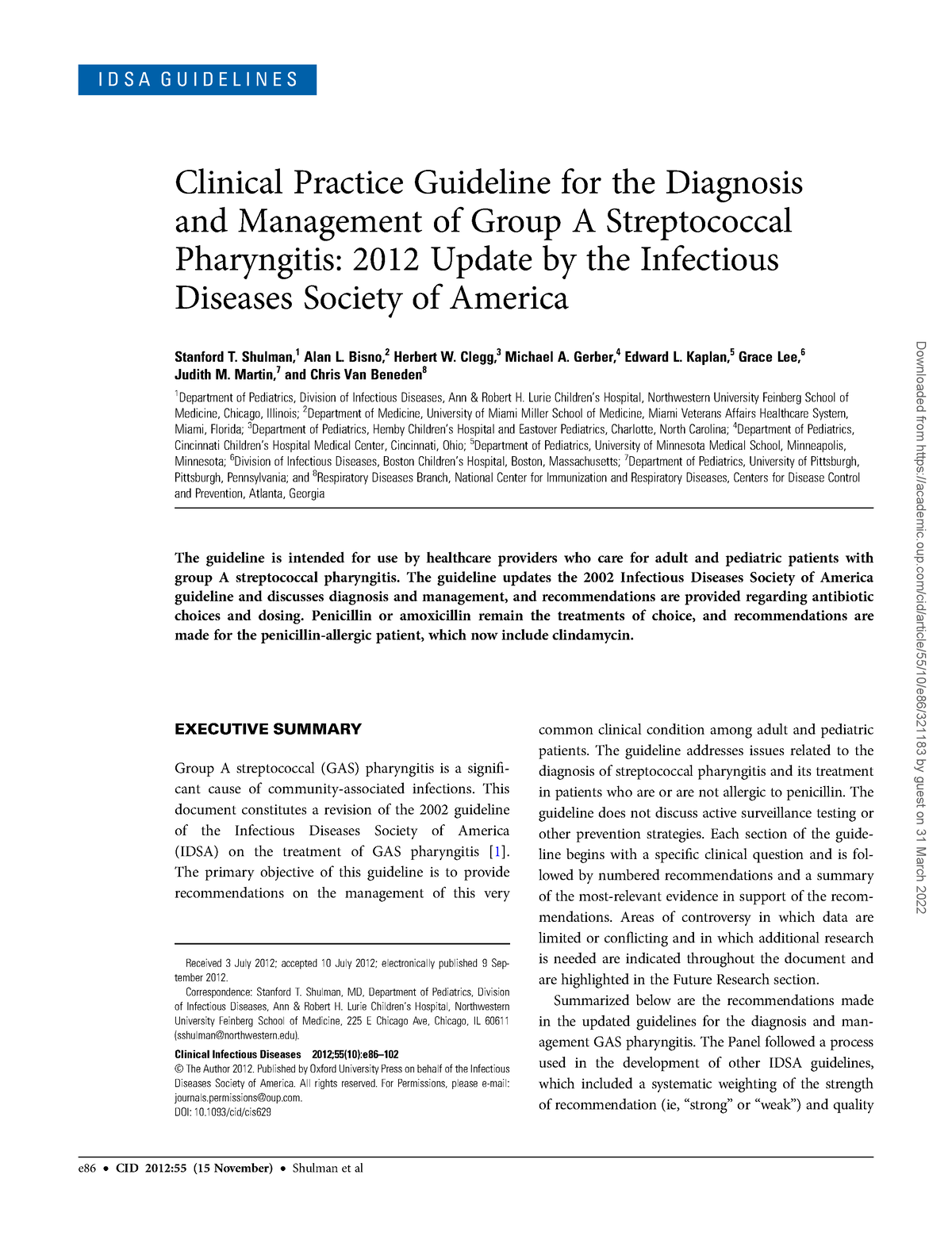 Week 7 Article - I D S A G U I D E L I N E S Clinical Practice ...