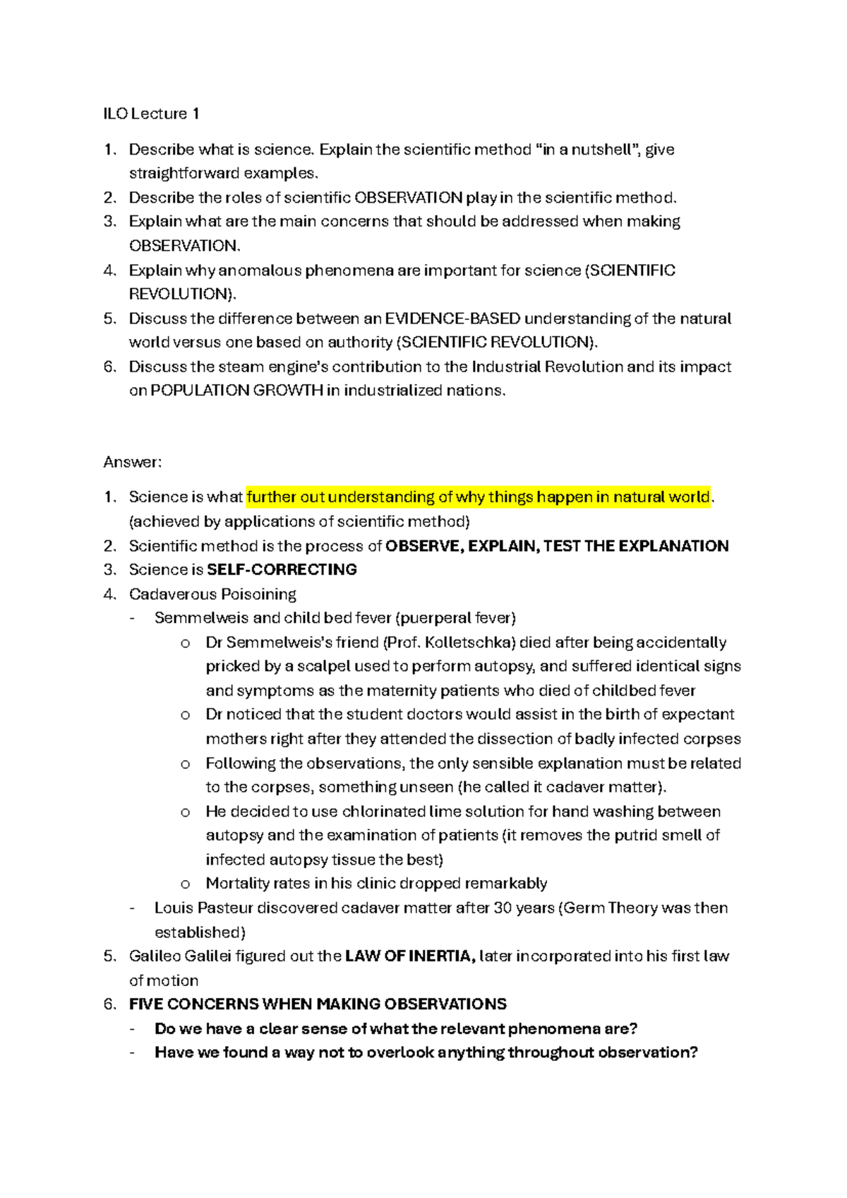 HSI Notes - ILO Lecture 1 Describe what is science. Explain the ...