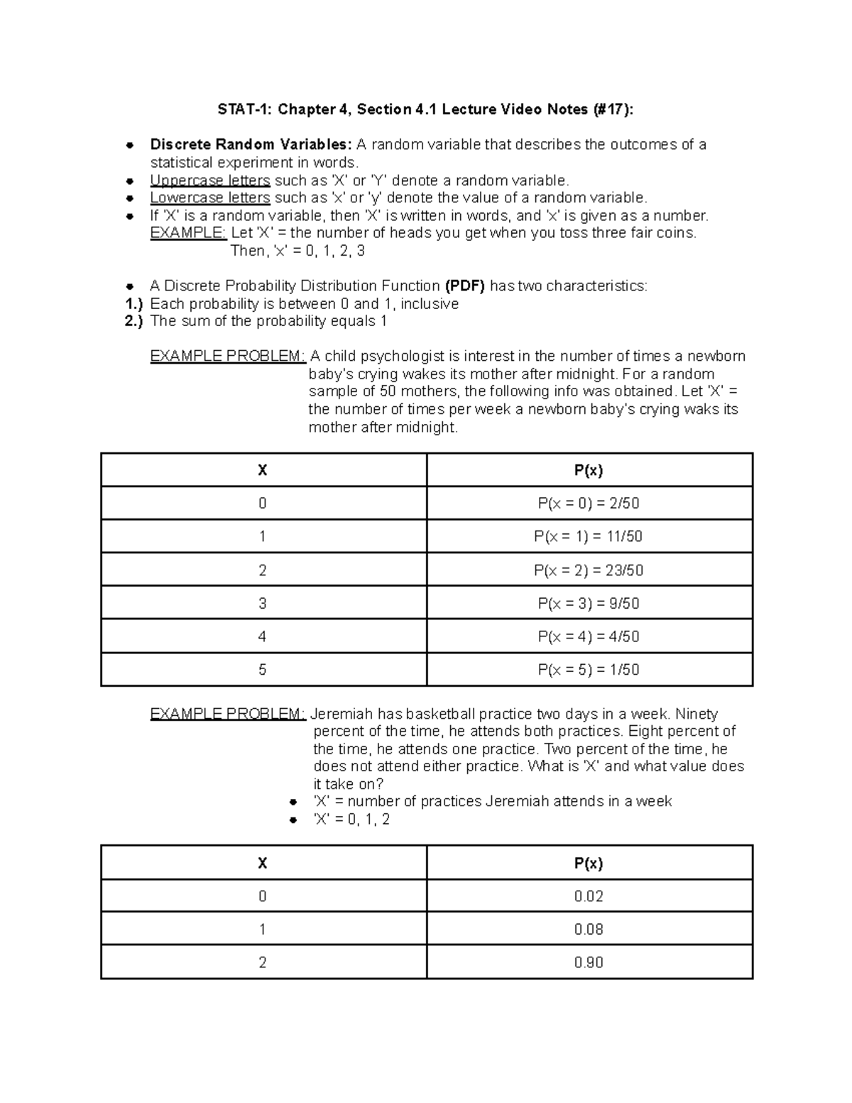 STAT-1 Chapter 4 Lecture Video Notes (#17 - #18) - STAT-1: Chapter 4 ...