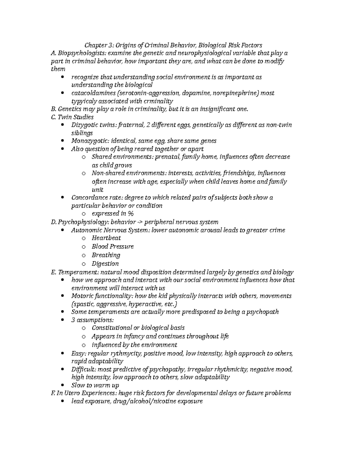 Chapter 3ecture notes - Chapter 3: Origins of Criminal Behavior ...