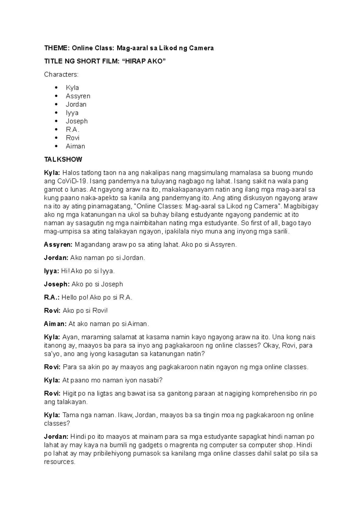 Short FILM Script Talkshow THEME Online Class Magaaral sa Likod ng