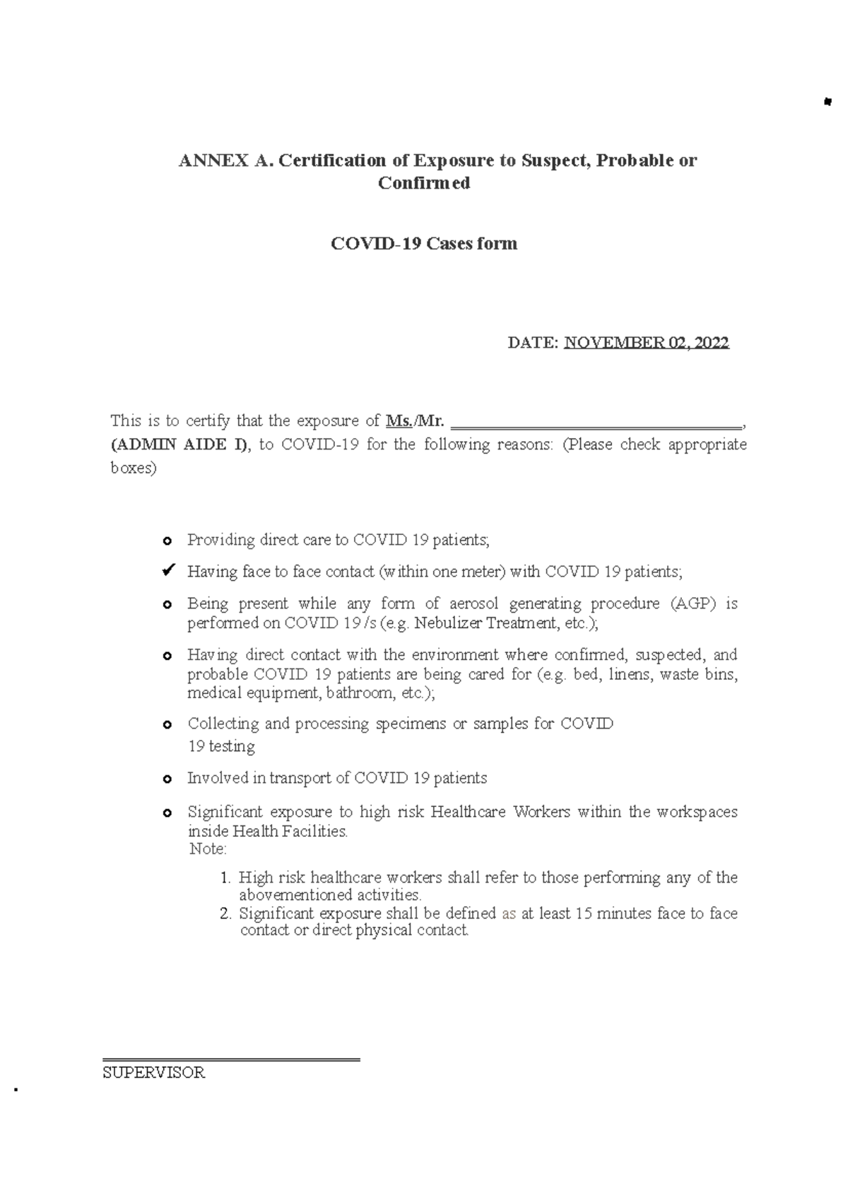 Annex A (Certificate of exposure) - Copy - ANNEX A. Certification of ...
