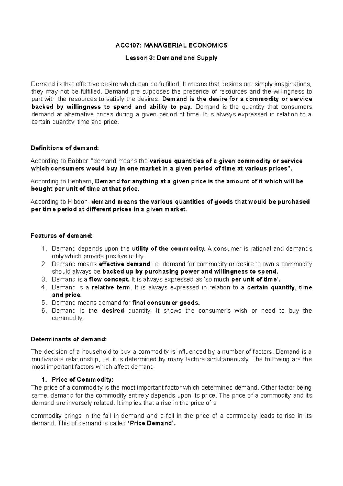 2.1 Concepts Of Demand - Lecture Notes - ACC107: MANAGERIAL ECONOMICS ...