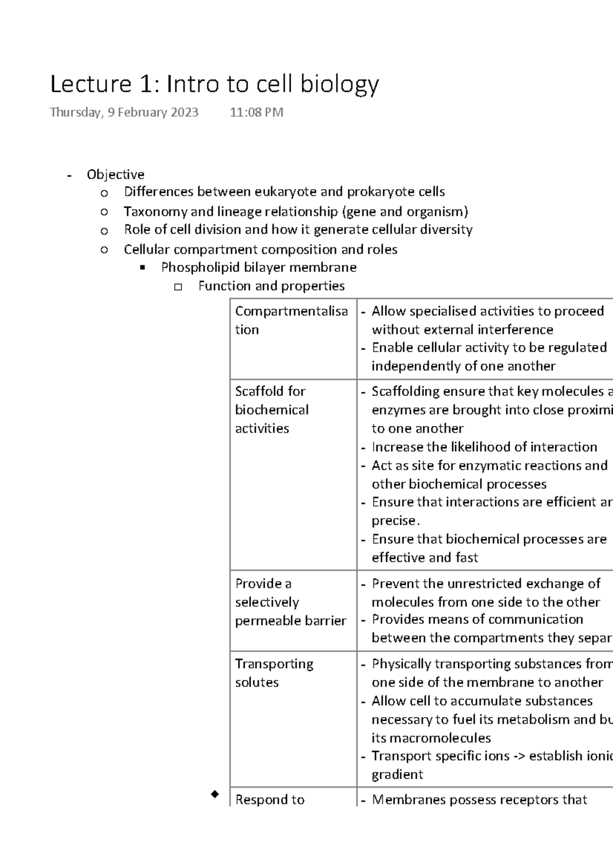 Lecture 1 Intro to cell biology - Objective Differences between ...