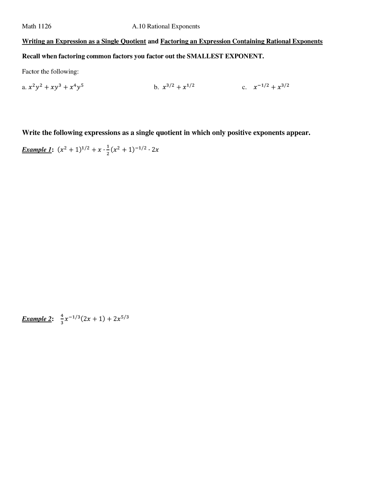 Rational Exponents - Math 1126 A Rational Exponents Writing an ...