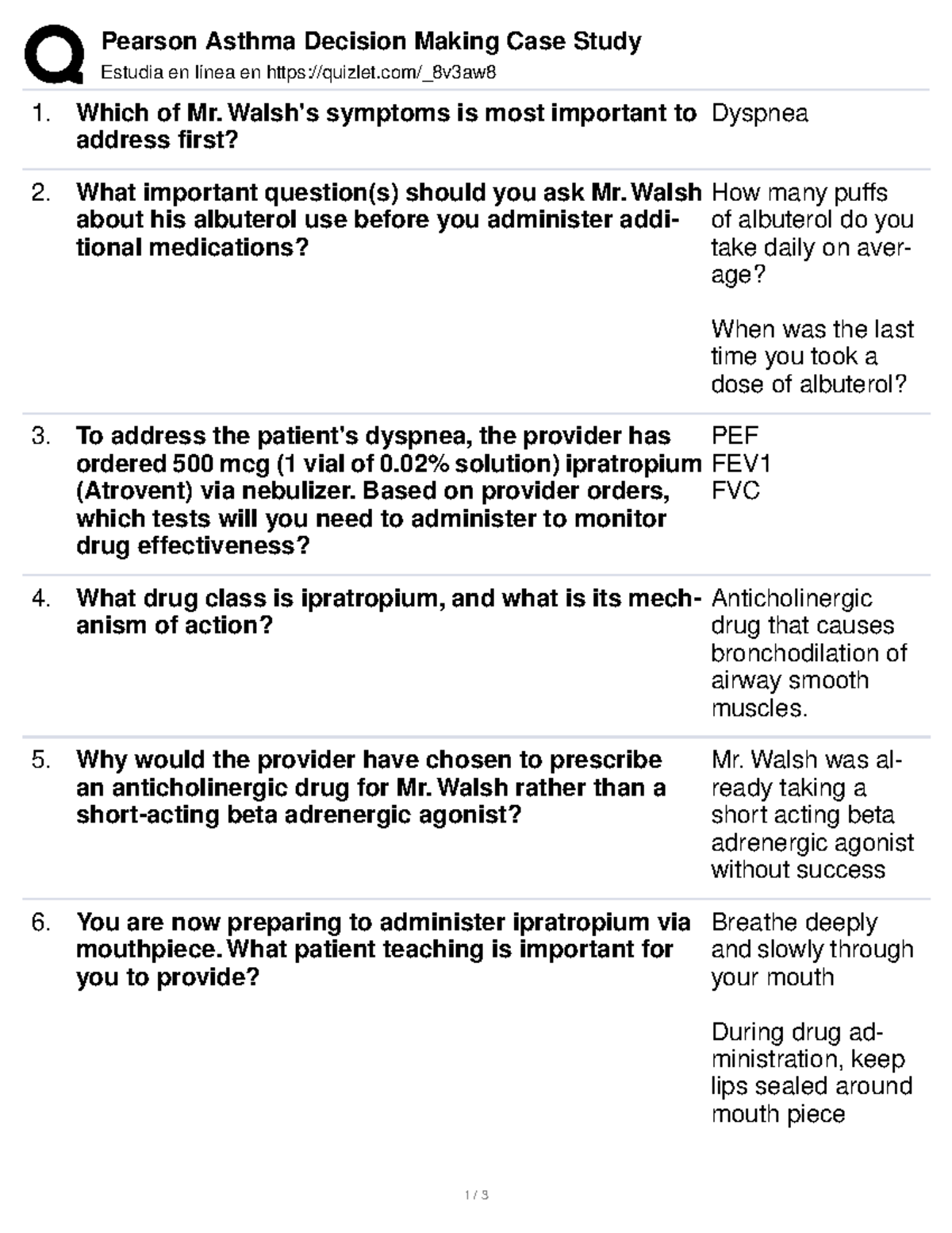 pediatric asthma case study with answers