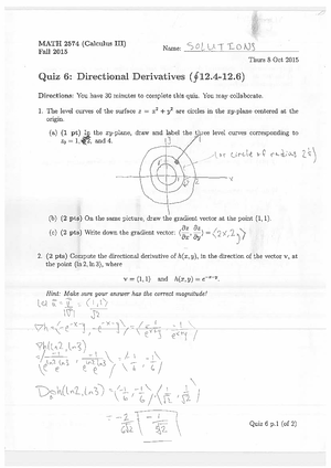 Q6sols Cal 3f15 Math 2574 Calculus Iii Fall 15 Name Solutt Oms Thurs 8 Oct 15 Quiz 6 Studocu